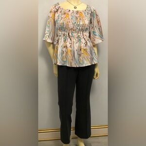 Chenault Multi-Color Swirl Off-Shoulder Peasant Top